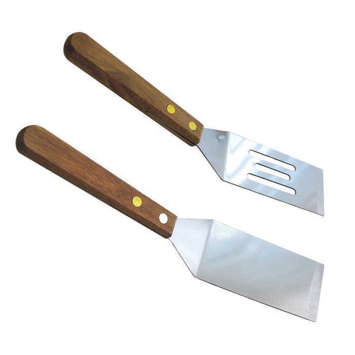 Set of 2 Stainless Steel Mini Cookie Spatulas with Wood Handle, Slotted Blade Cookie Spatula and Solid Blade Cookie...
