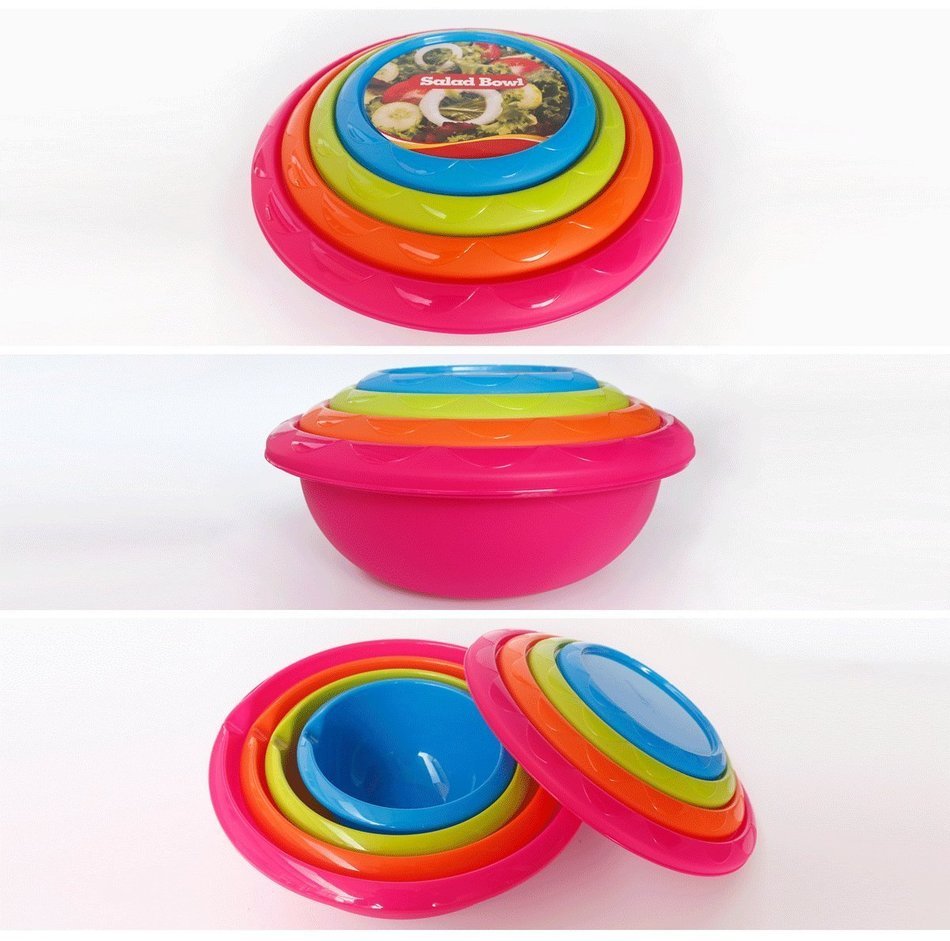 Honla Plastic Mixing Bowls with Lids,Pour Spout&Curved Lip,1,2,3 and 5 Quart-Set of 4-Blue/Lime Green/Orange/Pink-for... N5