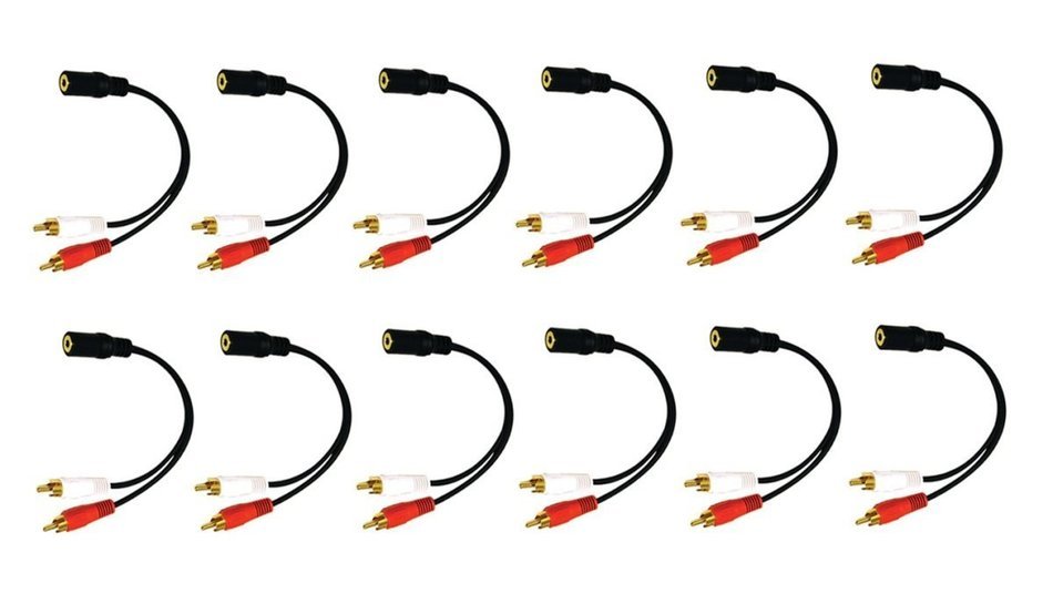 C&E 30S1-01260 2 x RCA Male, 1 x 3.5mm Stereo Female, Y-Cable 6-Inch Gold Plated Connector N5