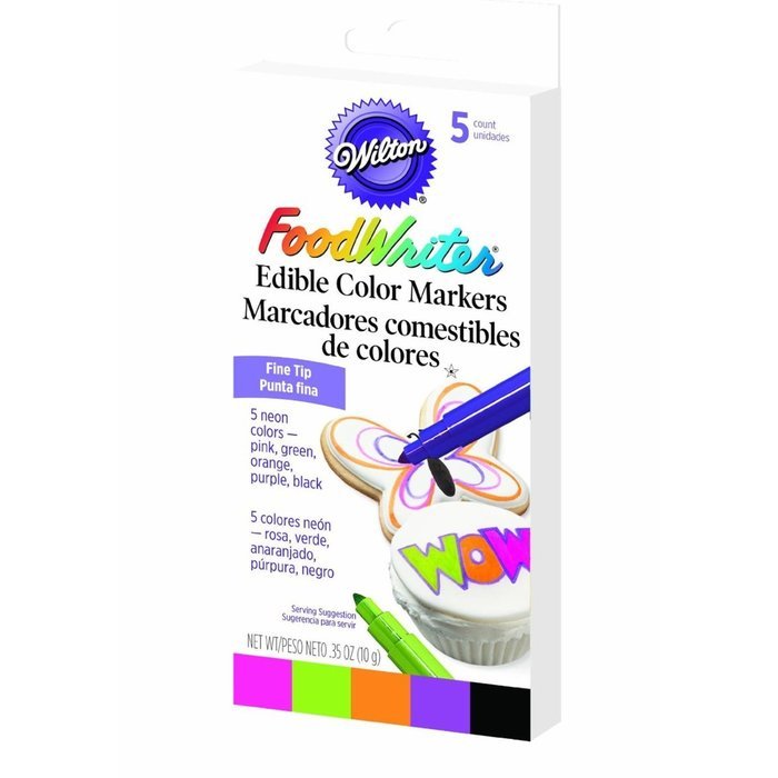 Wilton Set of 5 Bold Tip Food Writer Edible Color Markers, Primary Colors