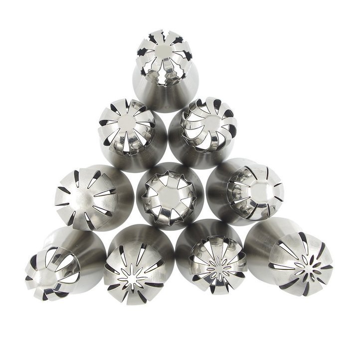 LOHOME Russian Piping Tips 16-pieces Set - 10 Spherical Pastry Nozzles [304 Stainless Steel] + 3 Reusable Couplers... N8
