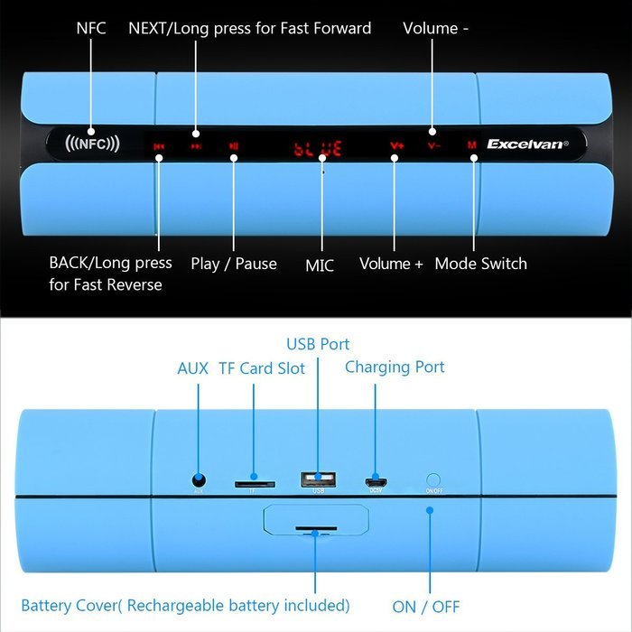 Excelvan KR-8800 Touch Rechargeable Portable NFC Wireless Bluetooth Speaker with FM Radio for iPhone Laptop Mobile... N8