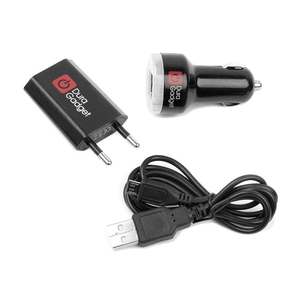 DURAGADGET EU Mains & In-Car Travel Charging Kit for Phillips SBA3010 Portable Speaker N2