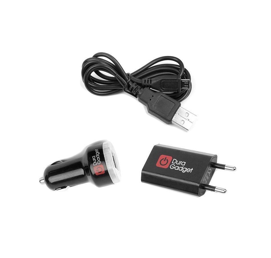 DURAGADGET EU Mains & In-Car Travel Charging Kit for Phillips SBA3010 Portable Speaker N3
