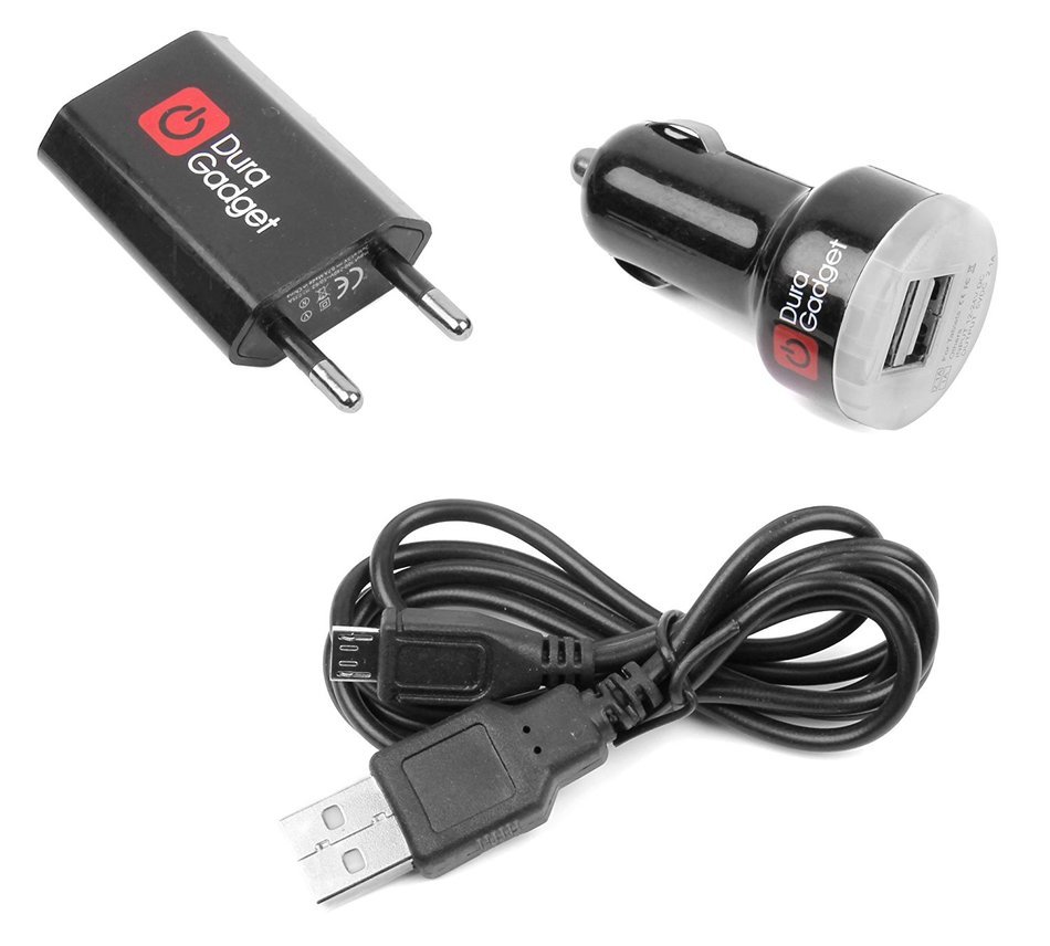 DURAGADGET EU Mains & In-Car Travel Charging Kit for Phillips SBA3010 Portable Speaker N5