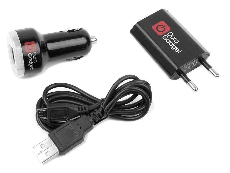 DURAGADGET EU Mains & In-Car Travel Charging Kit for Phillips SBA3010 Portable Speaker N6