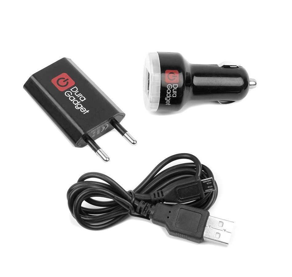 DURAGADGET EU Mains & In-Car Travel Charging Kit for Phillips SBA3010 Portable Speaker N7