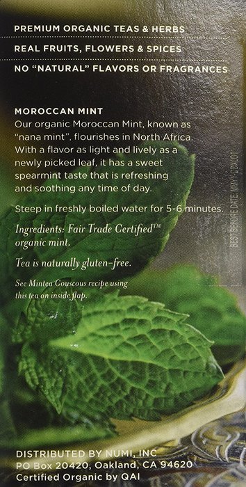 Organic Teas and Teasans, 1.4oz, Moroccan Mint, 18 per Box N2