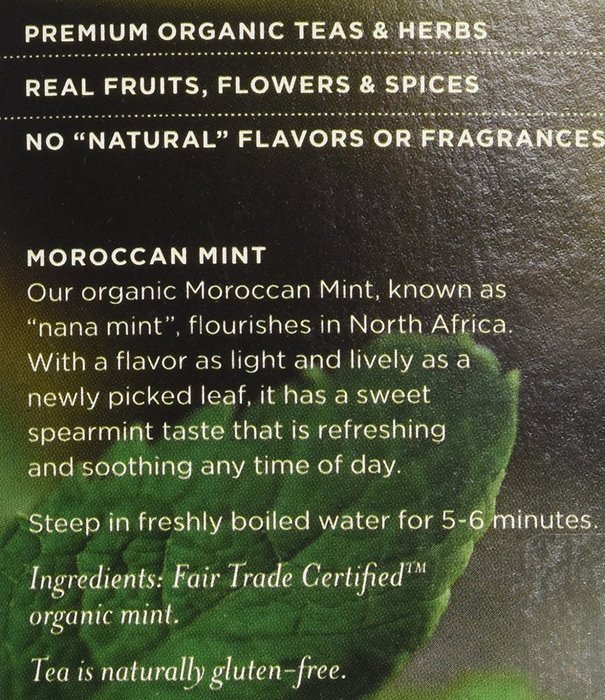 Organic Teas and Teasans, 1.4oz, Moroccan Mint, 18 per Box N5