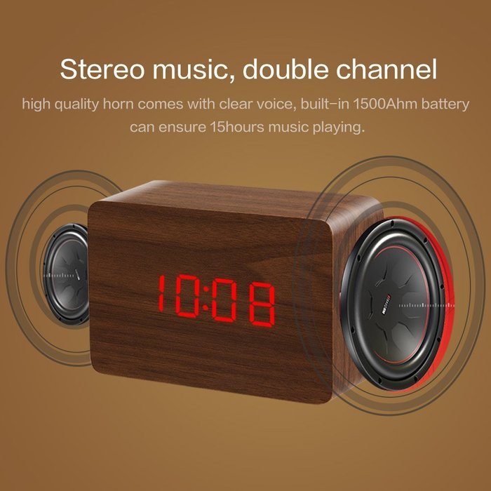 Sunshine-tipway&reg; Wireless Wooden Bluetooth Stereo Speaker Clock Kit with Alarm Function and LED Display Works... N17