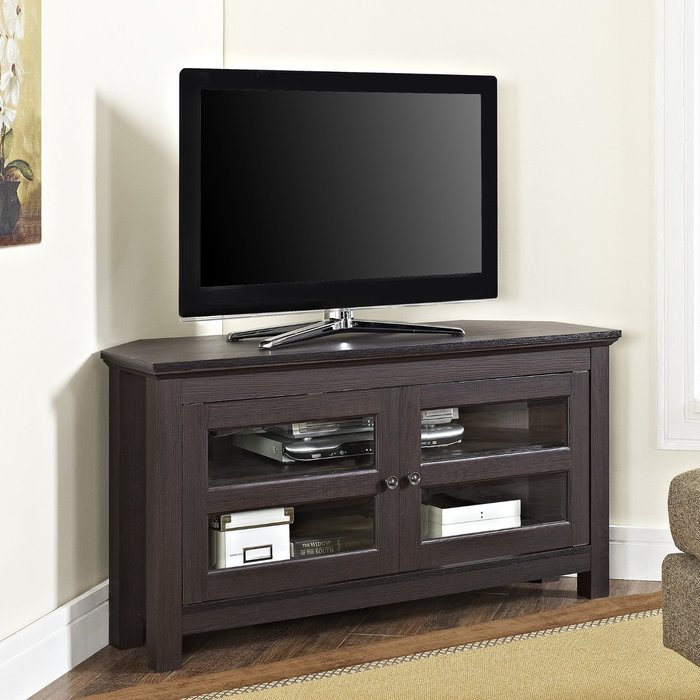 WE Furniture 44" Cordoba Corner TV Stand Console, Espresso