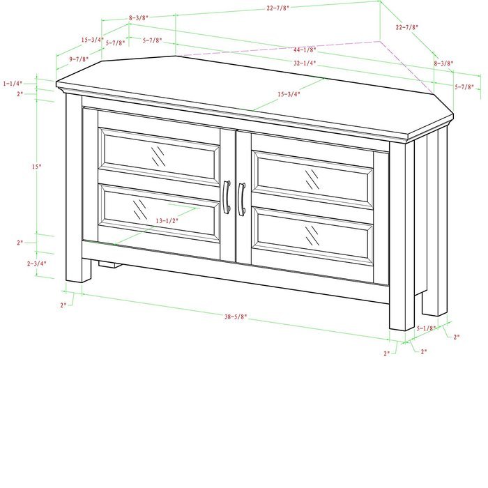 WE Furniture 44" Cordoba Corner TV Stand Console, Espresso N13