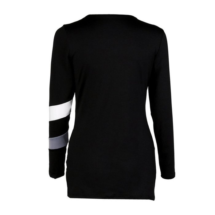 AIMTOPPY Womens Sexy Stripe Splice Long Sleeve Round Neck Pullover Blouse Tops Casual T Shirt (L, Black) N4