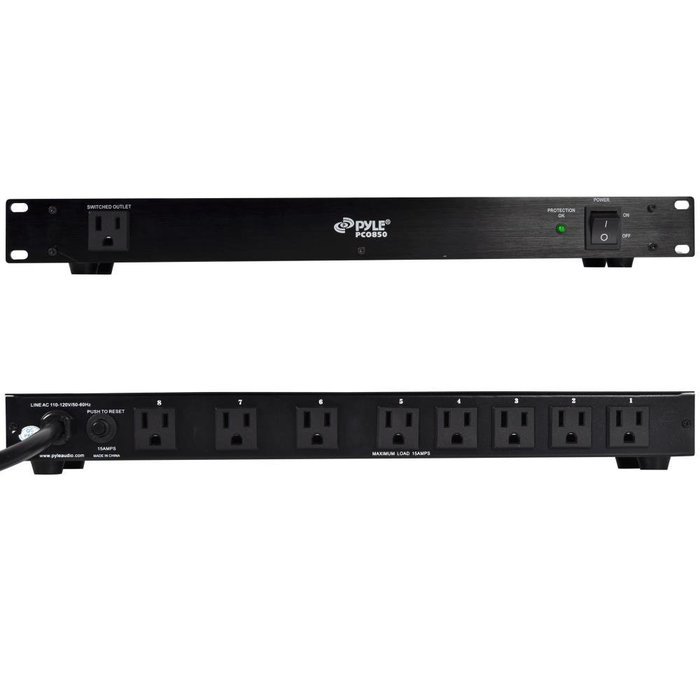PYLE PCO850 15 Amp Power Supply Conditioner with Rack Mountable Power Strip and Surge Protector with 9 Outlets N2