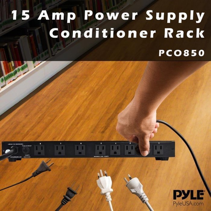 PYLE PCO850 15 Amp Power Supply Conditioner with Rack Mountable Power Strip and Surge Protector with 9 Outlets N4