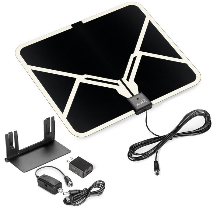ViewTV Flat HD Digital Indoor Amplified TV Antenna - 65 Miles Range - Detachable Amplifier Signal Booster - Antenna...