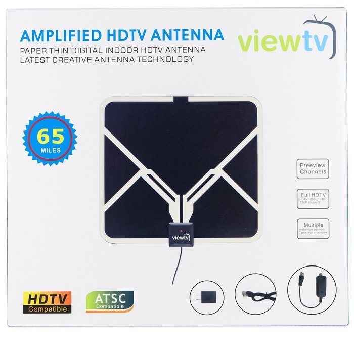 Viewtv Flat Hd Digital Indoor Amplified Tv Antenna Miles Range Detachable Amplifier