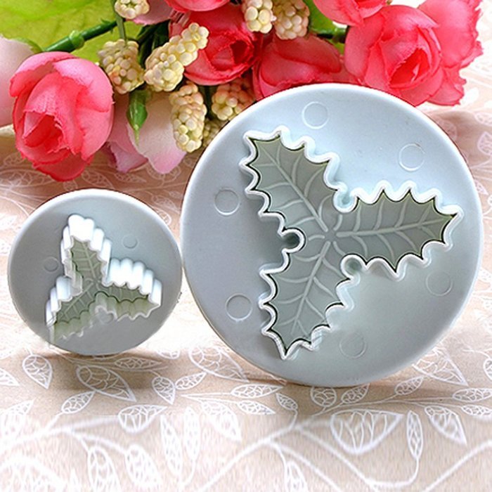 Joylive 2pcs Holly Leaf Cake Cookie Sugarcraft Fondant Decorating Plunger Cutters Mould
