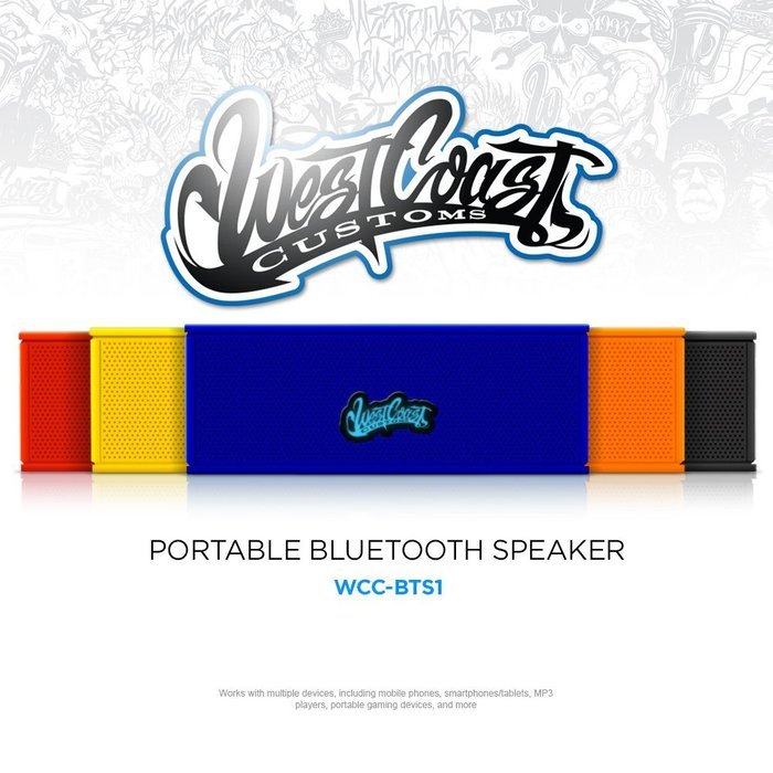 West Coast Customs Portable Wireless Bluetooth Speaker. Bulit in speakerphone and 8 Hour Battery- Red N4