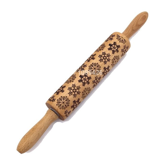 Wood Rolling Pin with Laser Engraved Snowflake Pattern for Embossed Cookies-15.5 inch by GUchina