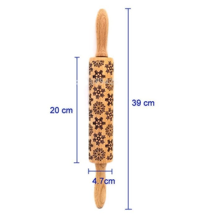 Wood Rolling Pin with Laser Engraved Snowflake Pattern for Embossed Cookies-15.5 inch by GUchina N2
