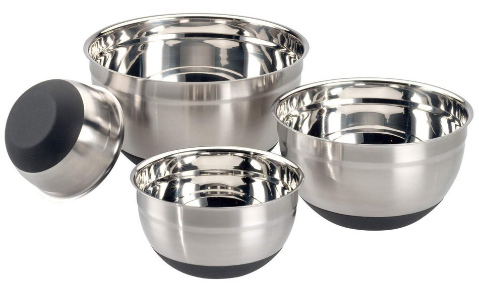 Winco Stainless Steel Mixing Bowls with Non-Slip Silicone Base, 1-1/2, 3, 5 and 8-Quart, Set of 4