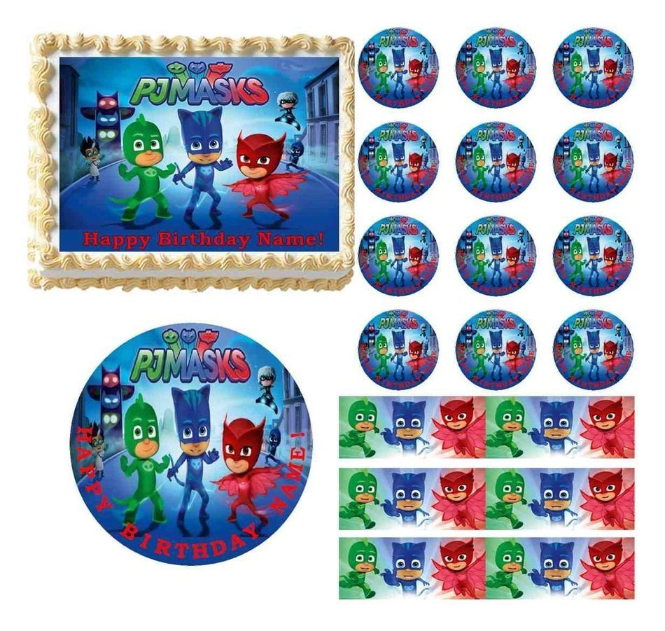 PJ MASKS Edible Cake Topper Image Frosting Sheet Cake Cupcakes Decoration NEW (quarter sheet(7.5x10))