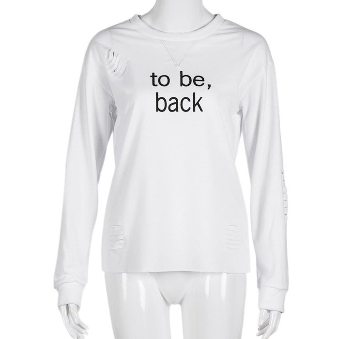 AIMTOPPY Women Letters Printed Round Neck Long Sleeve Cotton Shirt Casual Blouse (S, white)