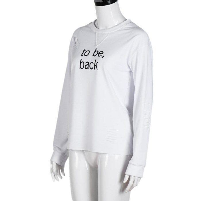 AIMTOPPY Women Letters Printed Round Neck Long Sleeve Cotton Shirt Casual Blouse (S, white) N2