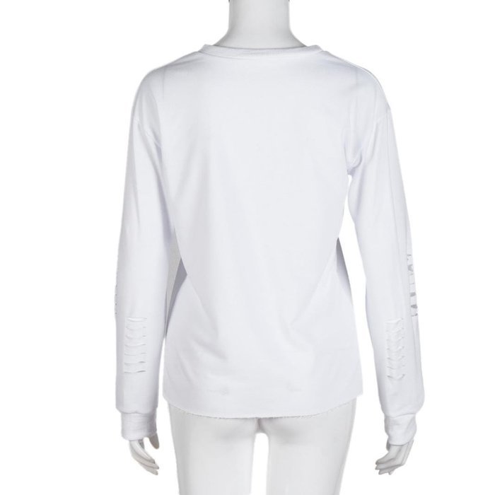 AIMTOPPY Women Letters Printed Round Neck Long Sleeve Cotton Shirt Casual Blouse (S, white) N3