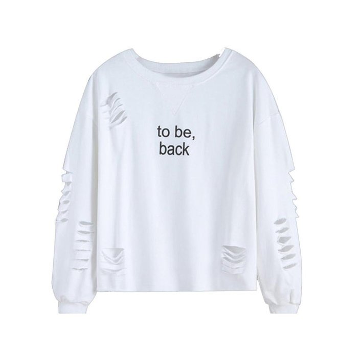 AIMTOPPY Women Letters Printed Round Neck Long Sleeve Cotton Shirt Casual Blouse (S, white) N5