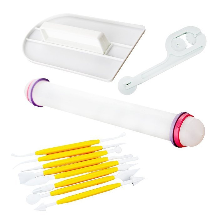 Fu Store 4 Sets (11pcs) Yellow Cake Decration Tool Set Sugarcraft Icing Cake Smoother Fondant Cutter Embosser...