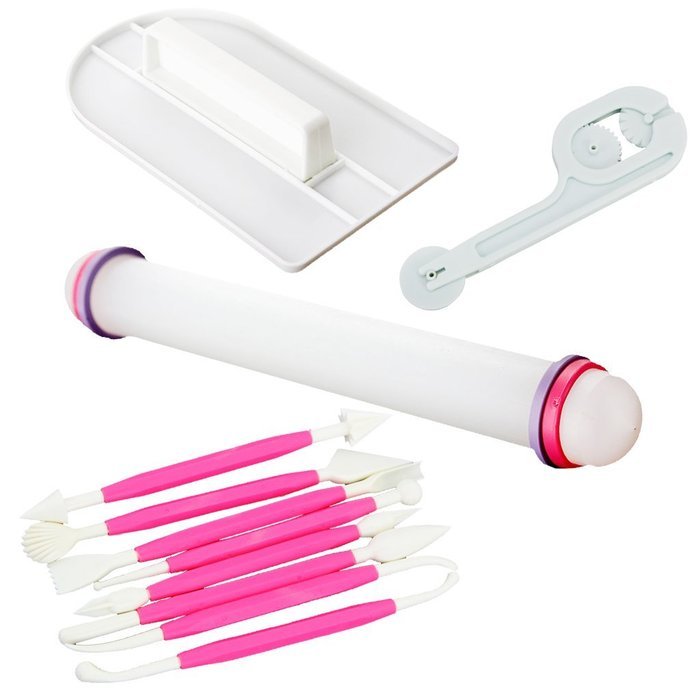 Fu Store 4 Sets (11pcs) Yellow Cake Decration Tool Set Sugarcraft Icing Cake Smoother Fondant Cutter Embosser... N6