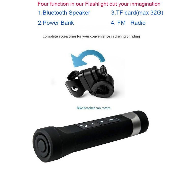 BPULS Waterproof Portable Bluetooth Speaker Rechargeable LED Flashlight Torch MP3 Player FM Radio with Bicycle... N4