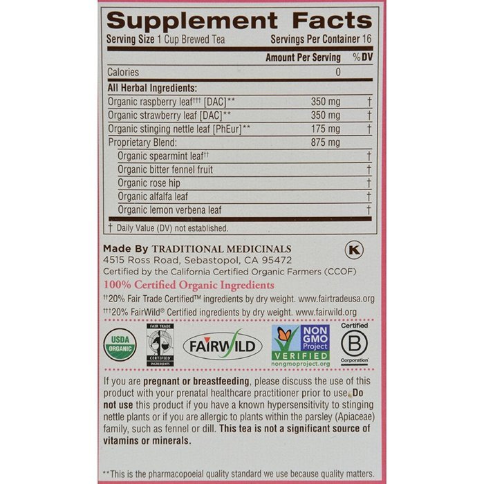Traditional Medicinals Organic Pregnancy Tea - Caffeine Free - 16 Bags - 100% Organic - N2