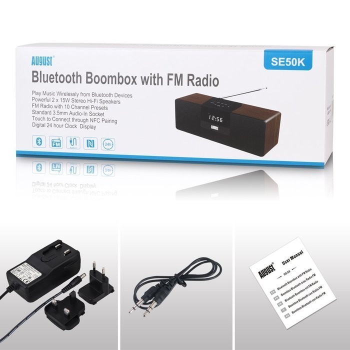August SE50 Bluetooth BoomBox Speaker with FM Radio for iPhone, Samsung Galaxy, Nokia, HTC, Blackberry, Google... N8