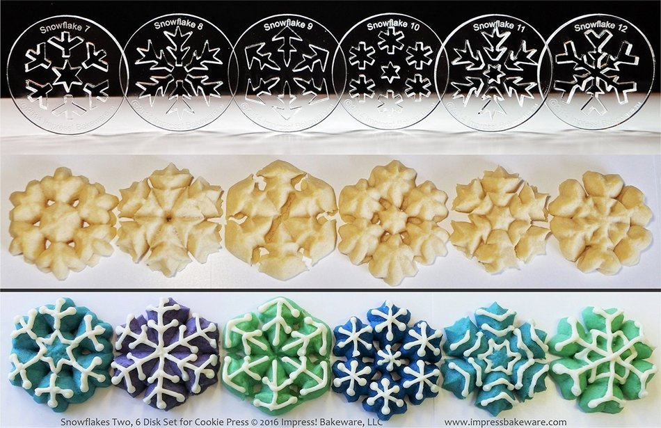 Snowflakes Two 6 Disk Set for Cookie Presses (SIZE M disks for presses that came with METAL disks)