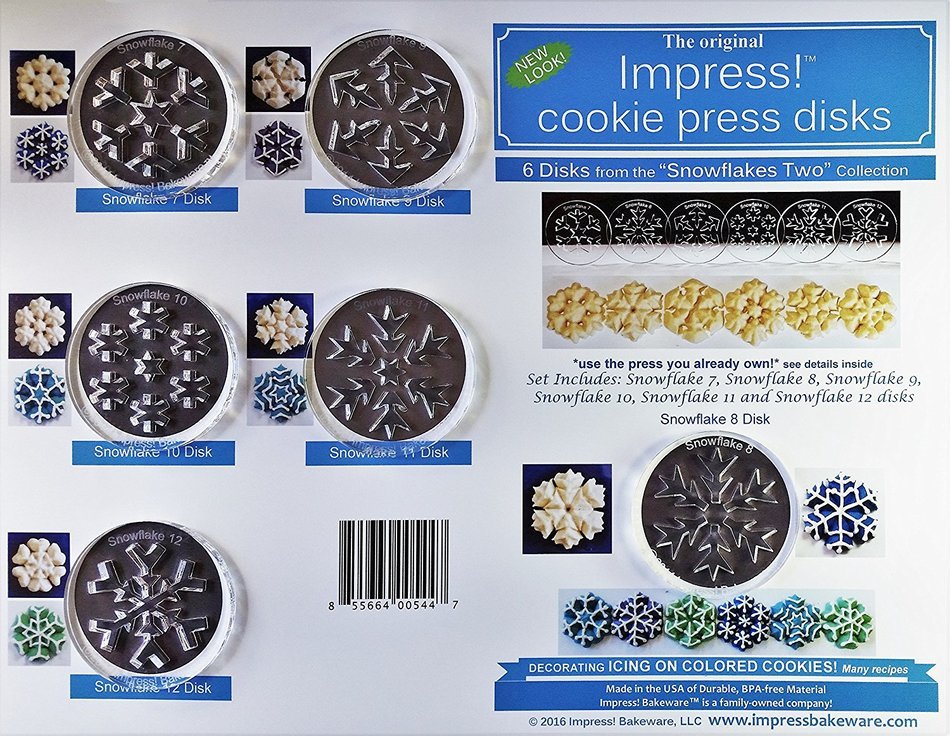 Snowflakes Two 6 Disk Set for Cookie Presses (SIZE M disks for presses that came with METAL disks) N2