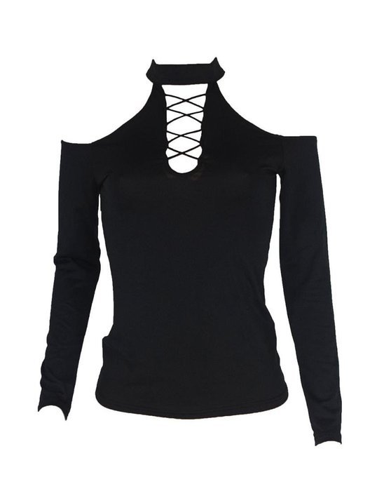 AIMTOPPY Sexy Women Off Shoulder Black Slim Long Sleeve Casual Tops Blouse (L, Black) N2