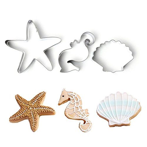 Ocean Theme - Seahorse, Shell & Starfish 3 pc Metal Cookie Cutter Set