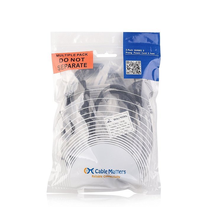 Cable Matters 2-Pack Heavy Duty Computer Monitor Power Cord in 10 Feet (NEMA 5&ndash;15P to IEC C13) N16