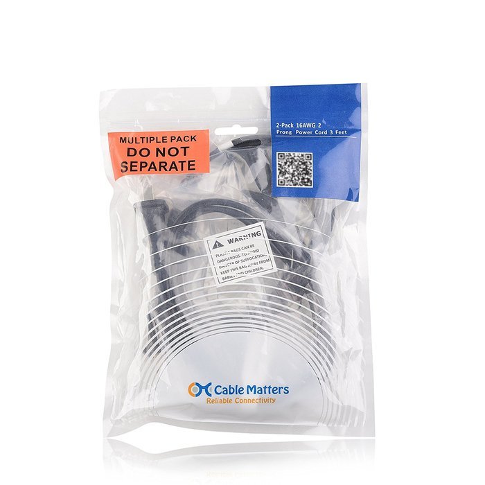 Cable Matters 2-Pack Heavy Duty Computer Monitor Power Cord in 10 Feet (NEMA 5&ndash;15P to IEC C13) N37