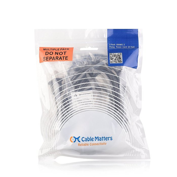 Cable Matters 2-Pack Heavy Duty Computer Monitor Power Cord in 10 Feet (NEMA 5&ndash;15P to IEC C13) N60