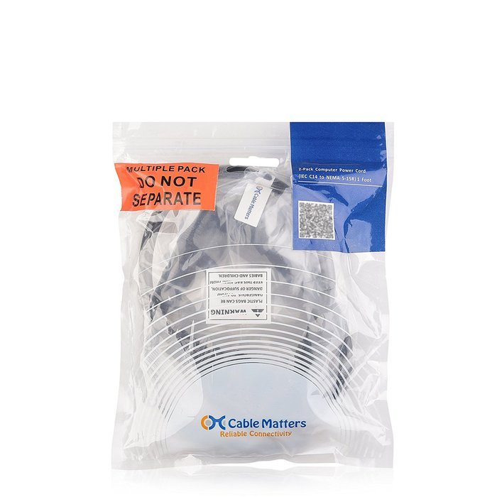 Cable Matters 2-Pack Heavy Duty Computer Monitor Power Cord in 10 Feet (NEMA 5&ndash;15P to IEC C13) N71