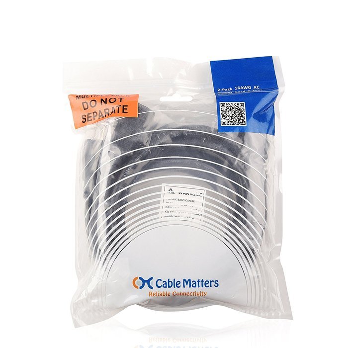 Cable Matters 2-Pack Heavy Duty Computer Monitor Power Cord in 10 Feet (NEMA 5&ndash;15P to IEC C13) N75
