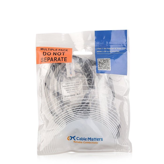 Cable Matters 2-Pack Heavy Duty Computer Monitor Power Cord in 10 Feet (NEMA 5&ndash;15P to IEC C13) N77