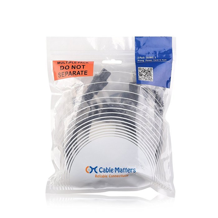 Cable Matters 2-Pack Heavy Duty Computer Monitor Power Cord in 10 Feet (NEMA 5&ndash;15P to IEC C13) N86