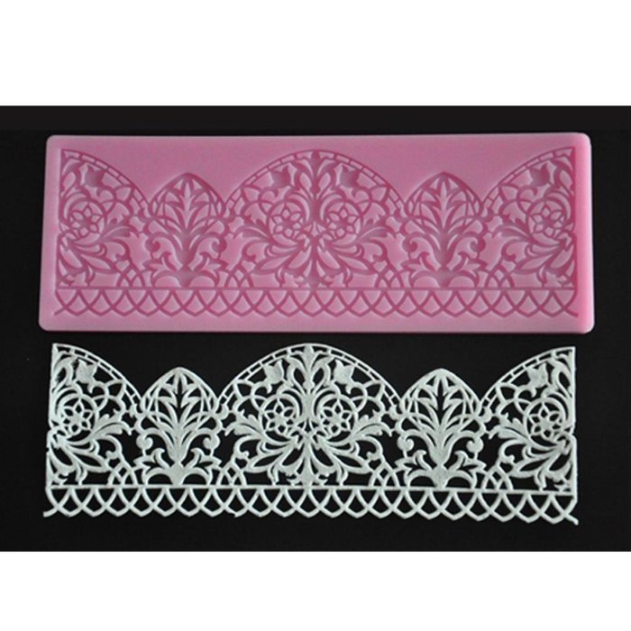 FOUR-C Lace Silicone Mat Border Decorating for Cake Color Pink