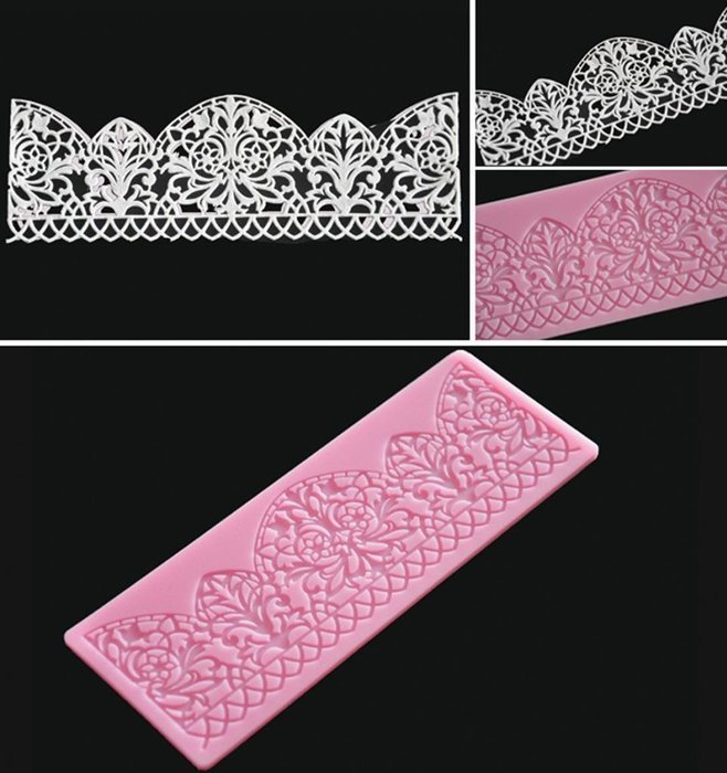 FOUR-C Lace Silicone Mat Border Decorating for Cake Color Pink N2