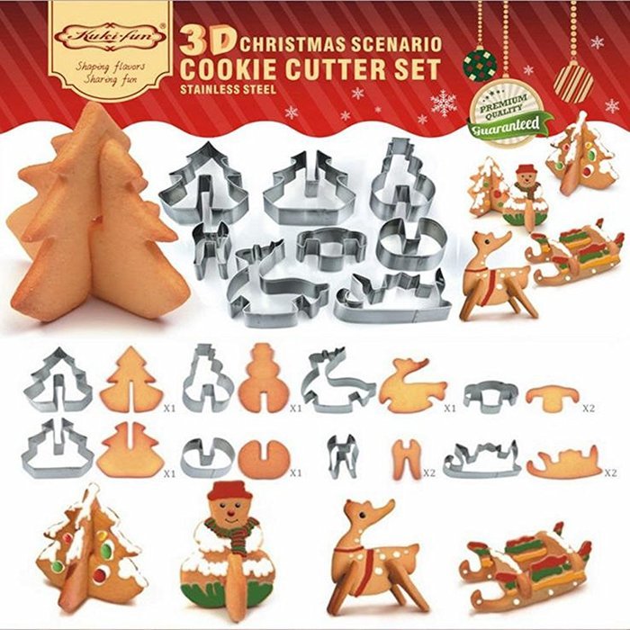 [Modern Design]3D Christmas Scenario Cookie Cutter Set 8-Piece Stainless Steel